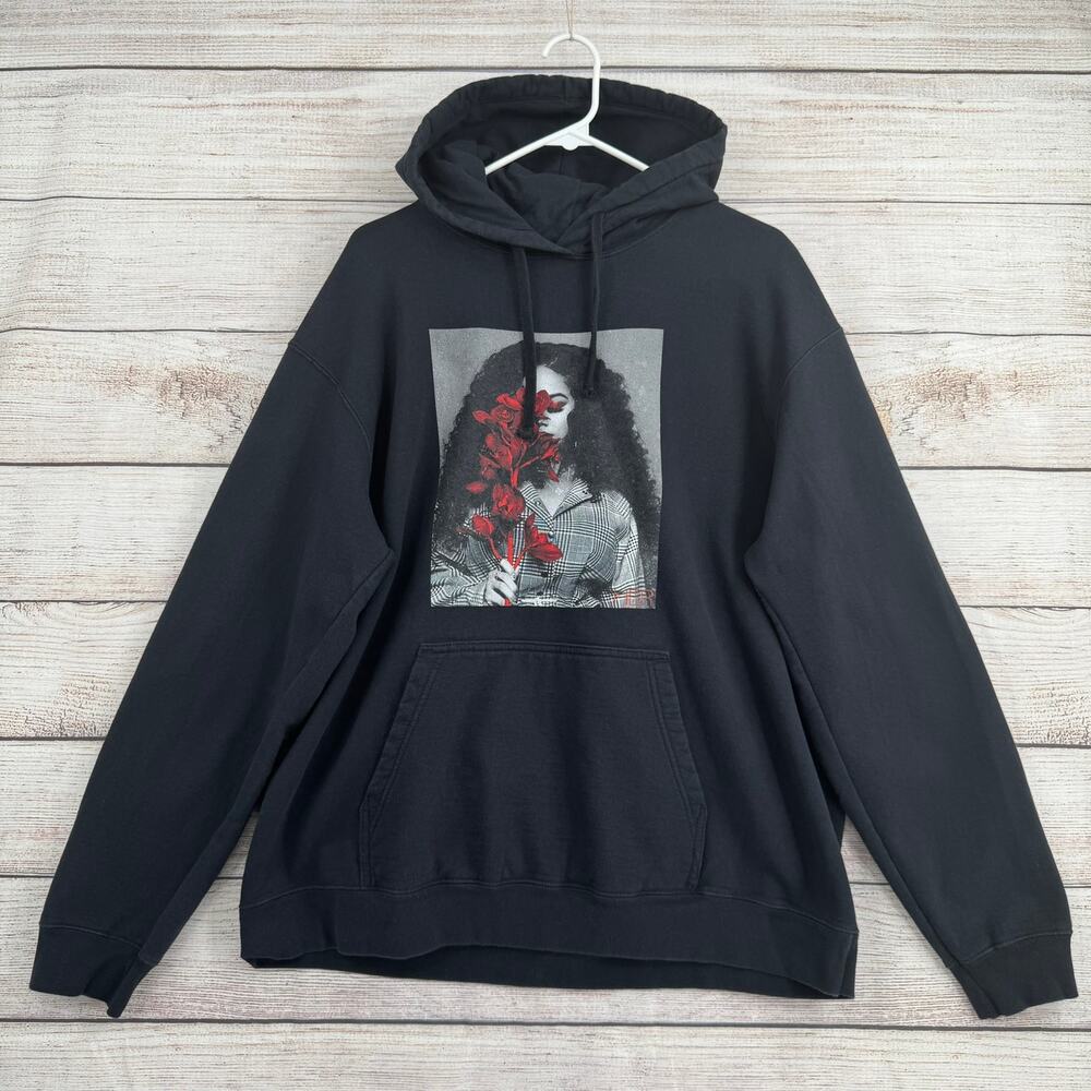 H.E.R. Red‎ Flower Graphic Print Hoodie Sweatshirt Adult XL Black R&B Concert